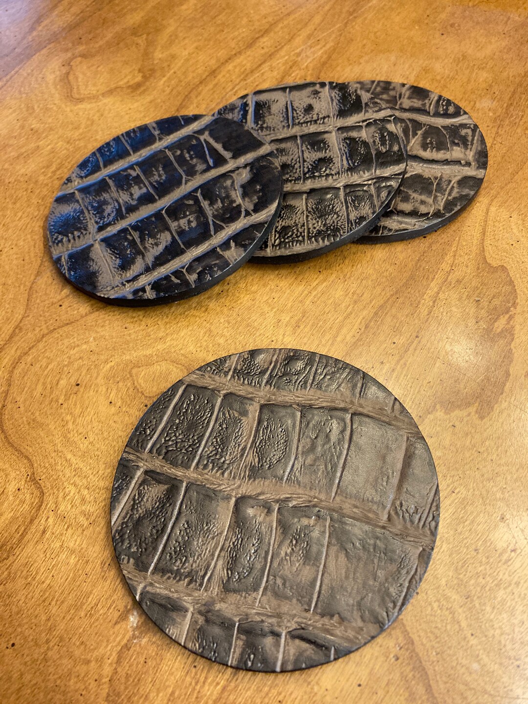 Crocodile Print Italian Leather Coasters Set of 4 Etsy