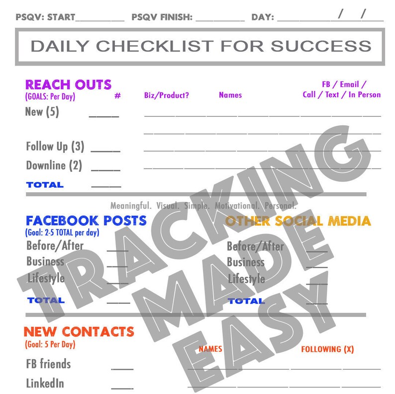 Rodan Fields Daily Checklist for Success Etsy