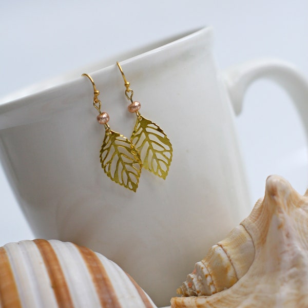 Rose Gold Leaf Earrings Etsy