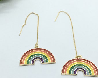 Rainbow Threader Earrings Gay Pride Earrings