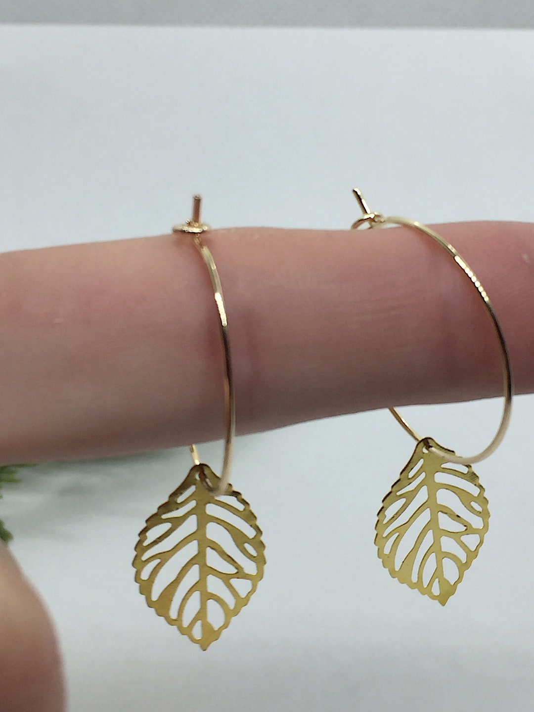 Delicate Gold Leaf Hoop Earrings, Gold Leaf Filligree Earrings