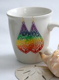 Hand-painted Rainbow Boho Brass Filigree Mandala Earrings Gay Pride