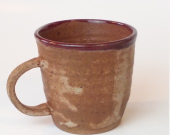 14 oz Rustic White with Red lip Ceramic Pottery Mug, Handmade Mug
