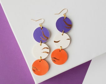 Gift for Her Dangle Earrings Clemson Fringe Earrings Genuine Leather Earrings Clemson Tigers Earrings Orange and Purple