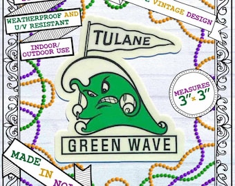 Vintage Tulane Green Wave Mascot VINYL STICKER - Waterproof, Weatherproof, U/V Resistant, Indoor/Outdoor Use FREE Shipping