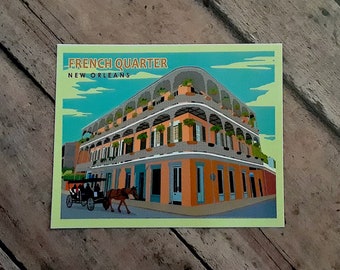 French Quarter Vintage Travel Poster VINYL STICKER - Waterproof, Weatherproof, U/V Resistant, Indoor/Outdoor Use with FREE Shipping!