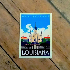 New Orleans Vintage Travel Poster VINYL STICKER - UV Resistant, Waterproof, Weatherproof, Indoor/Outdoor use