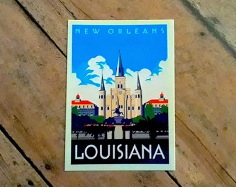 New Orleans Vintage Travel Poster VINYL STICKER - UV Resistant, Waterproof, Weatherproof, Indoor/Outdoor use