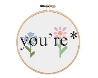 You're* Grammar Love with Flowers Cross Stitch PATTERN