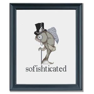 Sofishticated Fish Pun Top Hat Classy Antique PDF Cross Stitch Pattern
