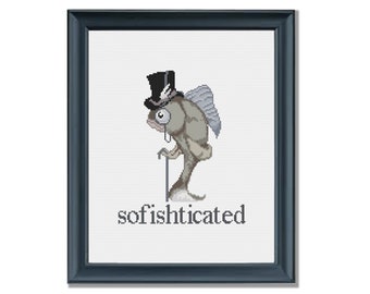 Sofishticated Fish Pun Top Hat Classy Antique PDF Cross Stitch Pattern