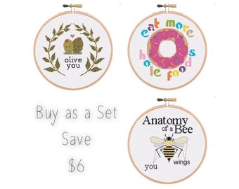 A Very Punny Set – Olive You Bees Knees Hole Foods Cross Stitch PATTERN Set