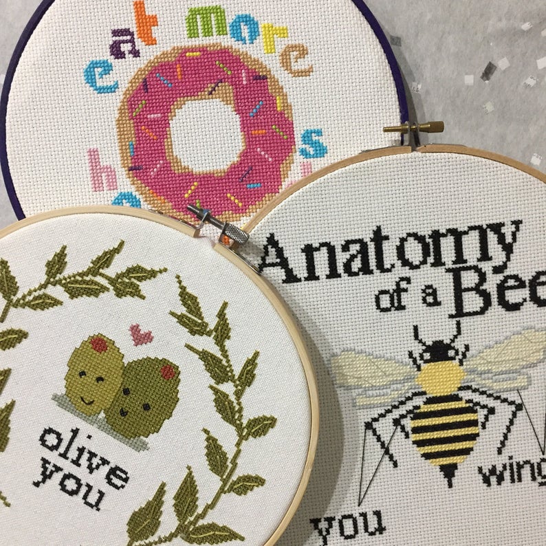 A Very Punny Set Olive You Bees Knees Hole Foods Cross Stitch PATTERN Set image 2