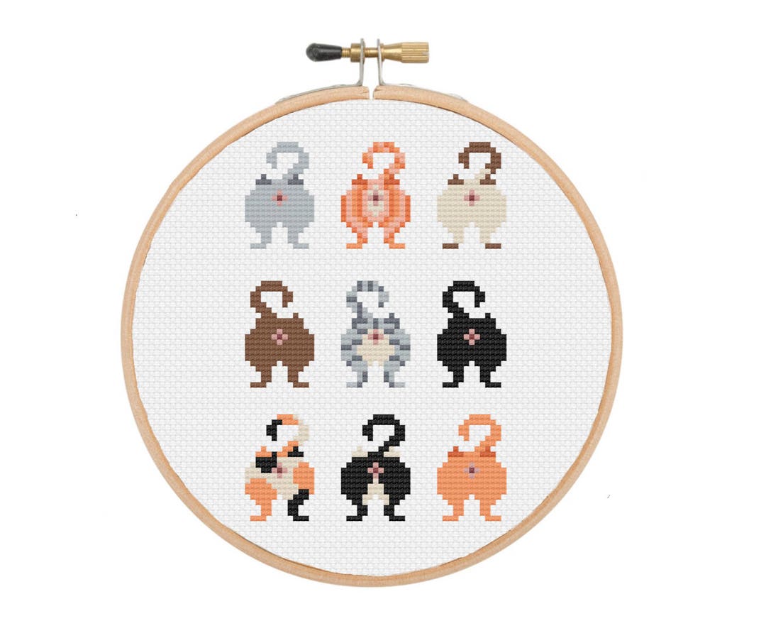 Cat Butts Siamese Calico Black Cat Tabby Cat Lady Cross Stitch PATTERN ...