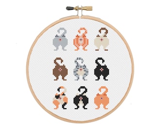 Cat Butts Siamese Calico Black Cat Tabby Cat Lady Cross Stitch PATTERN