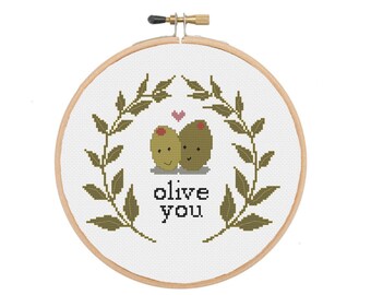 Olive You - I Love You Food Pun Cross Stitch Pattern