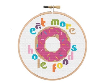 Eat More Hole Foods – Donut Dessert Pun Cross Stitch Pattern