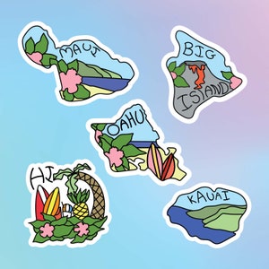 Massive Hawaiian Islands Sticker Pack, Maui Sticker, Big Island sticker, Kauai Sticker, Oahu sticker, for Hydroflask, Stickers, Hawaii