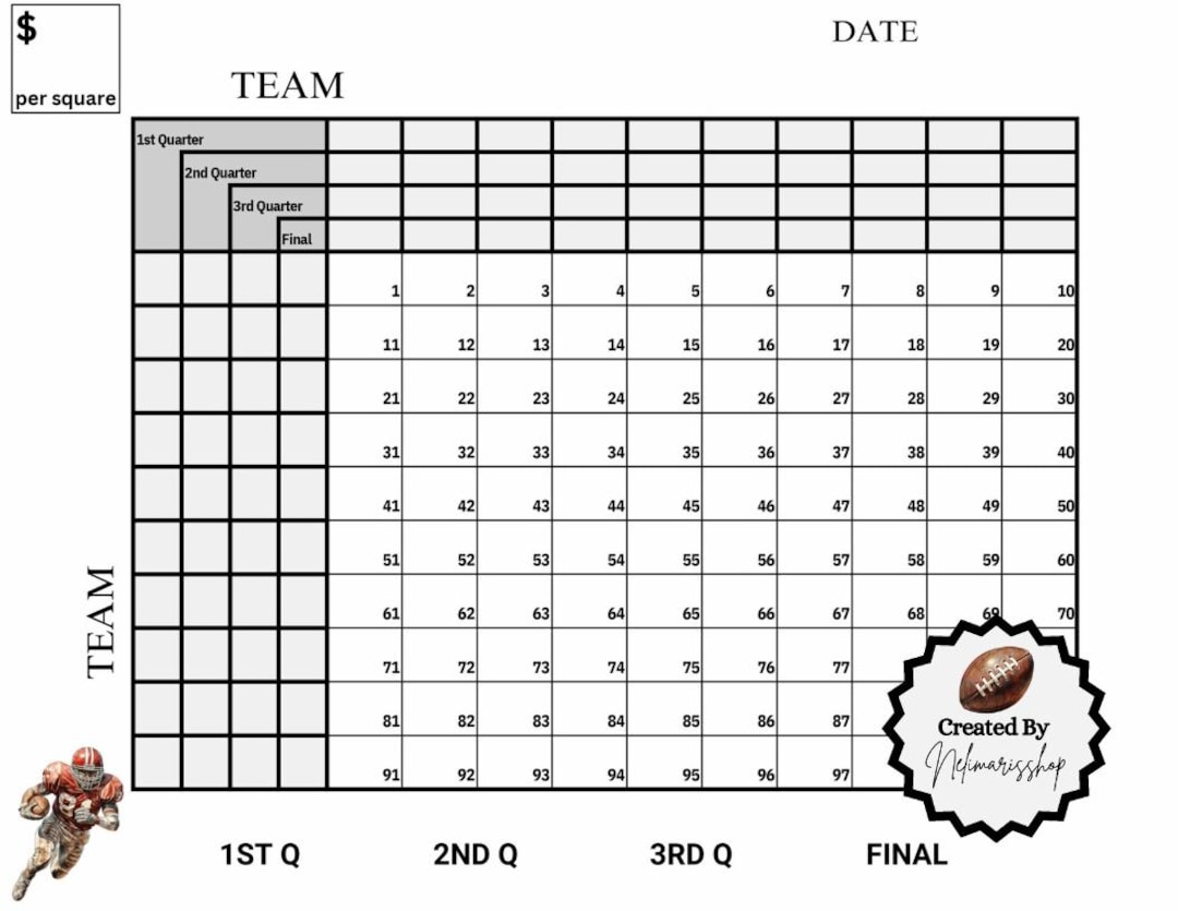 FOOTBALL POOL 100 SQUARE Digital Prints, Instant Download - Etsy