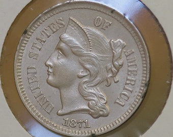 1871 Three Cent Nickel / 3 Cent Nickel - Gem BU / MS / UNC - Spotted