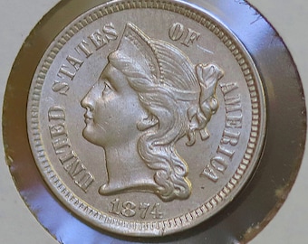 1874 Three Cent Nickel / 3 Cent Nickel - Gem BU / MS / UNC
