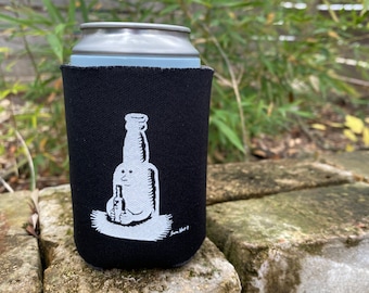 Bottle Drinking Bottle Koozie - 12oz Black Insulated Fabric Foam Drink Holder Surreal Funny Humor