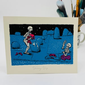 Skinny Dip Silkscreen Print by Sam Hurt - 8&quot; x 10&quot; Hand Made Print, Unique, Art, Funny, Cartoon, Gift
