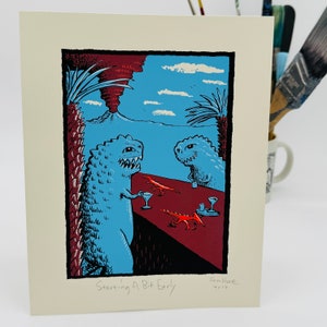 Starting A Bit Early Silkscreen Print by Sam Hurt - 10&quot; x 8&quot; Hand Made Print, Unique, Art, Funny, Cartoon, Gift