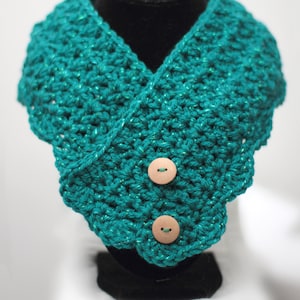 Sparkly Green Neck Warmer met Button Closure - Cadeau voor haar - Teal gehaakte cowl sjaal - Koud weer kleding - Prijs verlaagd