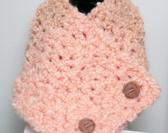Pink Crochet Buttoned Cowl - Warm Winter Accessory - Homespun Yarn - Light Pink Winter Accessory Gift for her