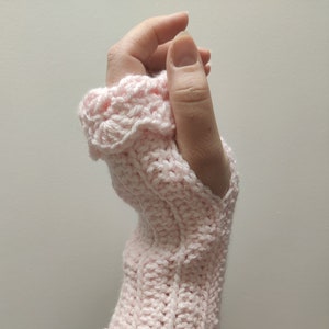 Fingerless Gloves Pink with Strawberry Buttons - I Love this Yarn - Winter Gloves - Texting Mittens - Crochet Arm Warmers - Gift for Her