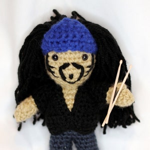 Amigurumi Art Doll - Vinnie Paul Pantera Doll - Crochet Plush Toy - Doll with Drumsticks - Heavy Metal Toy