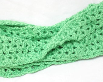 Lime Green Crochet Infinity Scarf - Warm Winter Accessory - Lacy Scarf - Simply Soft Yarn - Cold Weather Clothing - Price Reduced