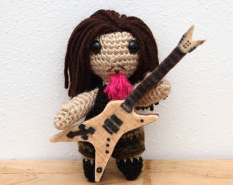 Amigurumi Art Doll - Dimebag Darrell Pantera Doll - Crochet Plush Toy - Doll with Guitar - Heavy Metal Toy