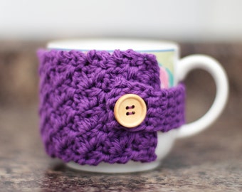 Crochet Cotton Coffee Cup Cozy: Reusable Mug Warmer with Wooden Button