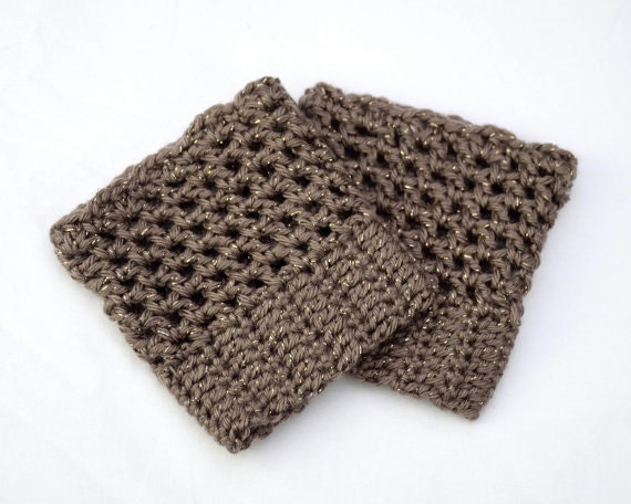 Crochet Boot Cuffs: Chocolate Sparkle Yarn, Winter Boot Accessory