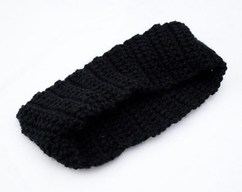 Soft Black Crochet Headband Ear Warmer - Hair Band - Gift for Her - Adult Headband - Gift Idea