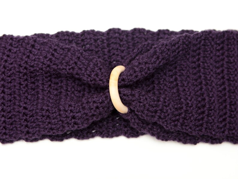 Purple Scarf with Wooden Ring Closure I Love this Yarn Gift for Her Infinity Scarf Boho Fashion image 2