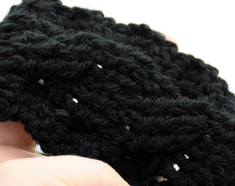 Braided Black Crochet Head Band - Ear Warmer - Decorative Hair Band - Cable Crochet Headband - Braided Knit Headband