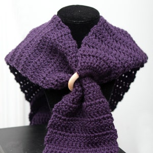 Purple Scarf with Wooden Ring Closure I Love this Yarn Gift for Her Infinity Scarf Boho Fashion image 3