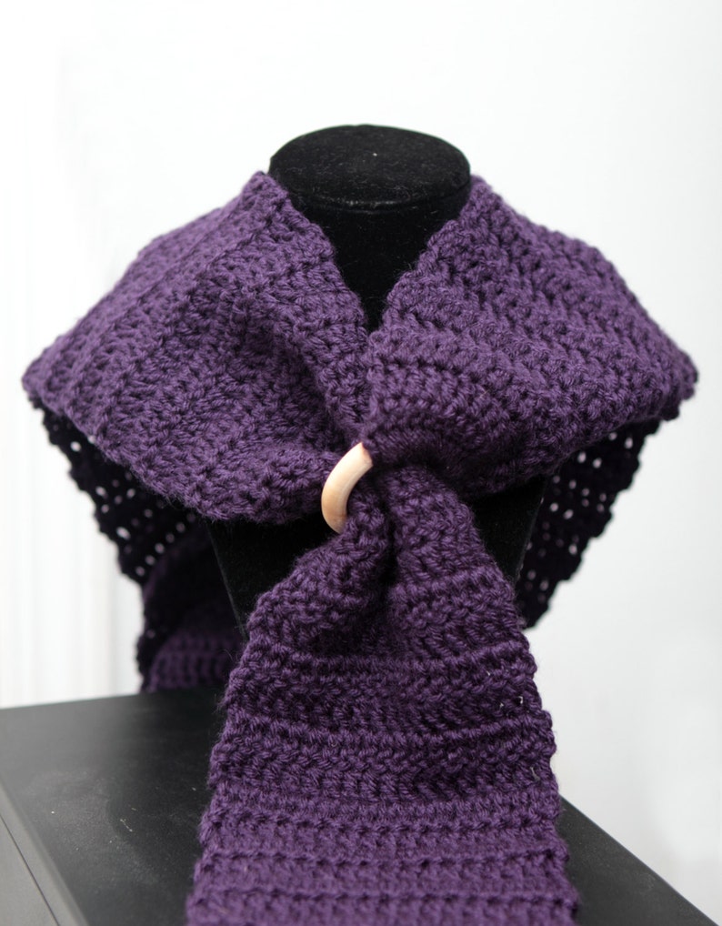 Purple Scarf with Wooden Ring Closure I Love this Yarn Gift for Her Infinity Scarf Boho Fashion image 3