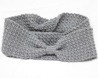 Heather Gray Infinity Scarf - Moss Stitch Bow Cowl - Gift for Her - Caron Simply Soft Yarn Reduced Price