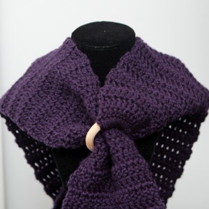 Purple Scarf with Wooden Ring Closure I Love this Yarn Gift for Her Infinity Scarf Boho Fashion image 4