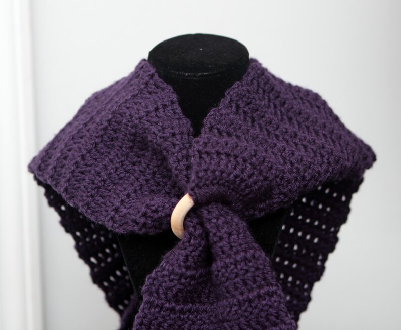 Purple Scarf with Wooden Ring Closure I Love this Yarn Gift for Her Infinity Scarf Boho Fashion image 4