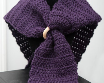 Purple Scarf with Wooden Ring Closure - I Love this Yarn - Gift for Her - Infinity Scarf - Boho Fashion