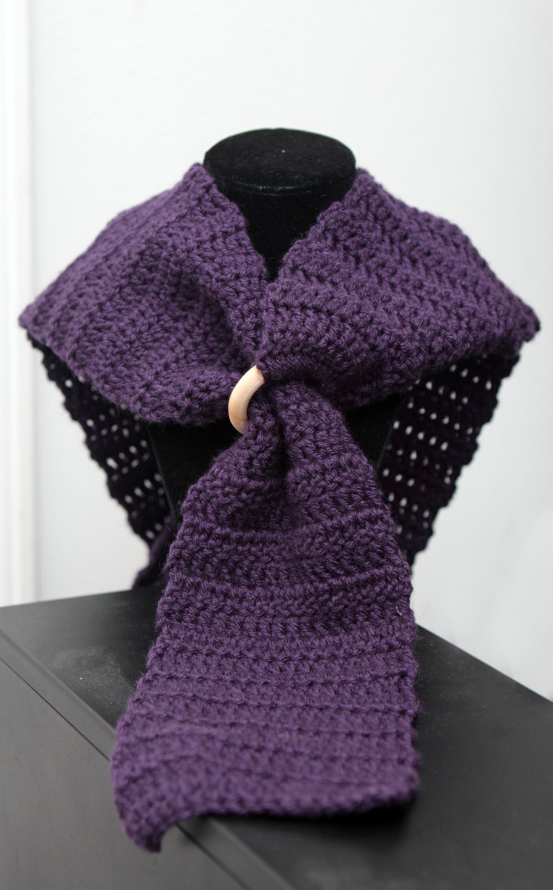 Purple Scarf with Wooden Ring Closure I Love this Yarn Gift for Her Infinity Scarf Boho Fashion image 1
