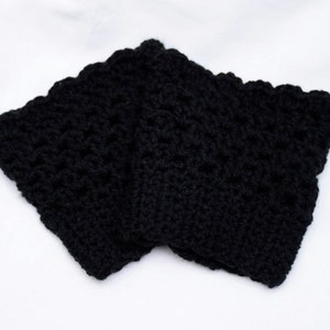 Black Crochet Boot Cuffs Winter Socks Crochet Boot Accessory I love this Yarn Gift for Her zdjęcie 2