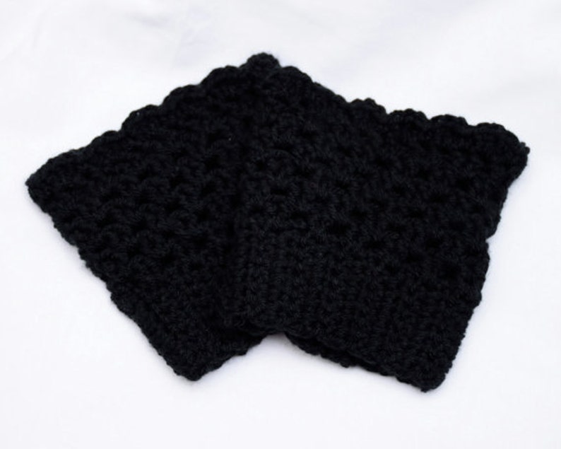 Black Crochet Boot Cuffs Winter Socks Crochet Boot Accessory I love this Yarn Gift for Her zdjęcie 2