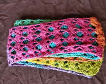 Cotton Rainbow Lace Scarf - Crochet Scarf - Multicolor Scarf - Extra Long Scarf