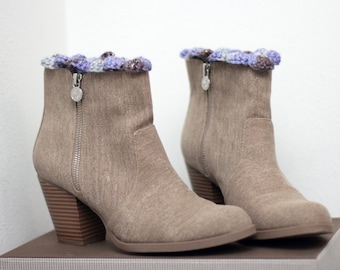 Purple Ombre Boot Cuffs: Sparkling Party Yarn, Frilly Edge